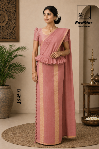 Dusty Rose-Pink Handloom Silk  Saree JS4591