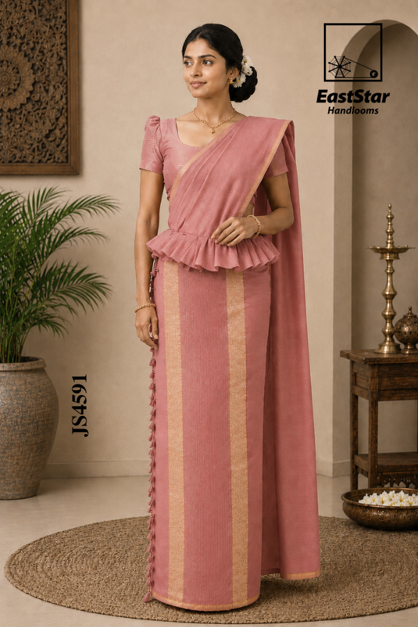 Dusty Rose-Pink Handloom Silk Saree JS4591 Dusty Rose-Pink Handloom Silk Saree JS4591