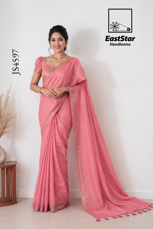 Soft Rose-Pink Handloom Silk Saree JS4597 Soft Rose-Pink Handloom Silk Saree JS4597