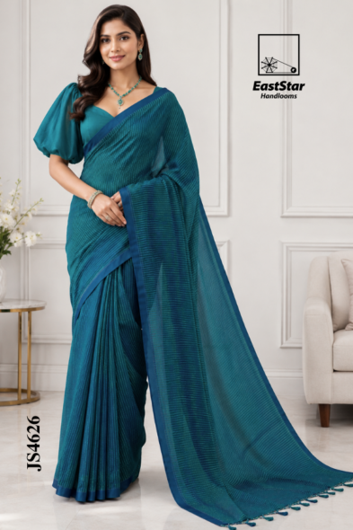 Teal Blue  Handloom Silk Saree JS4626