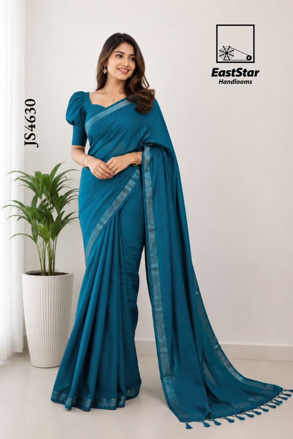 Teal Blue Handloom Silk Saree JS4630 Teal Blue Handloom Silk Saree JS4630