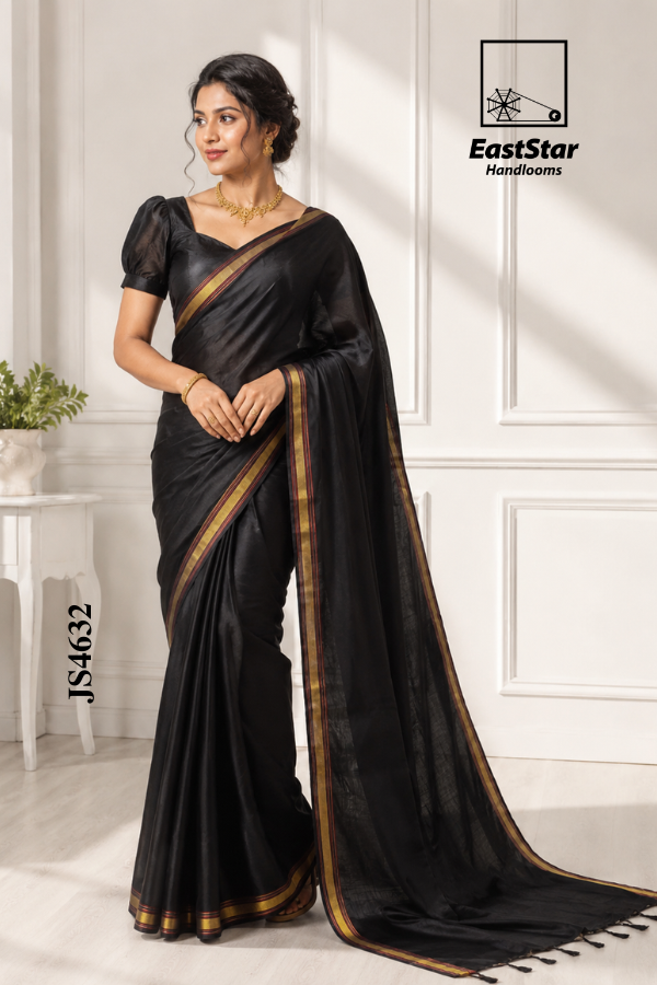 Black Handloom Silk  Saree JS4632