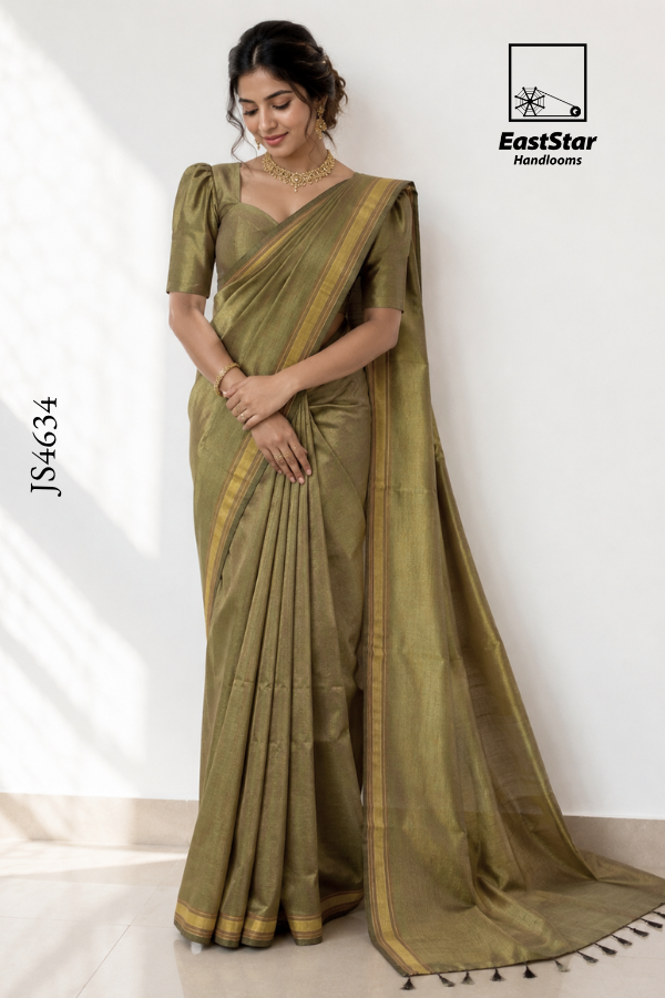 olive Gold  Handloom Silk Saree JS4634