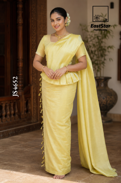 Cream Yellow Handloom Silk Saree JS4652