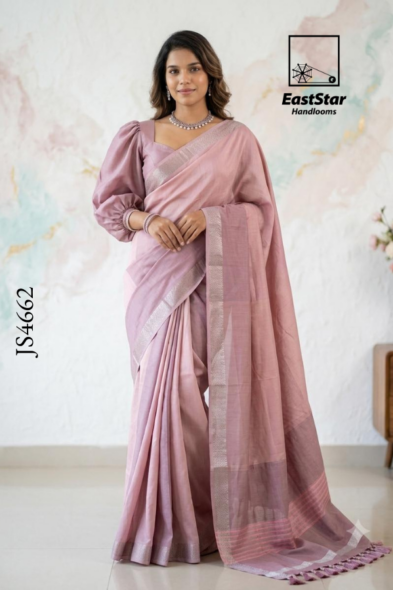 Dusty Rose Pink  Handloom Silk Saree JS4662