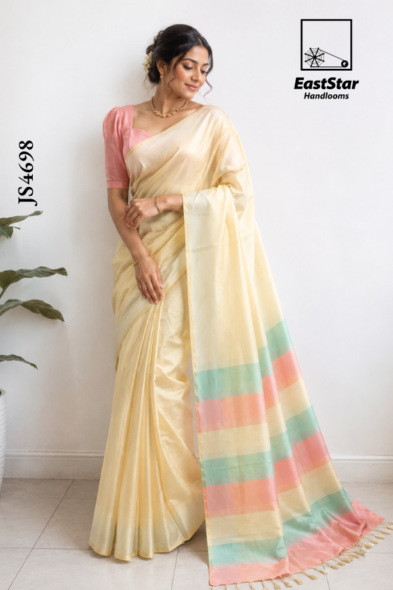 Soft Cream Handloom Silk Saree JS4698
