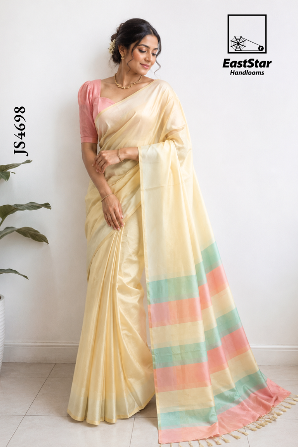 Soft Cream Handloom Silk Saree JS4698 Soft Cream Handloom Silk Saree JS4698