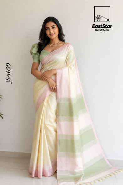 Soft Ivory Cream Handloom Silk Saree JS4699