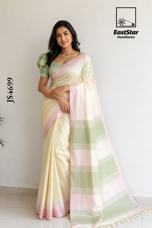 Soft Ivory Cream Handloom Silk Saree JS4699 Soft Ivory Cream Handloom Silk Saree JS4699