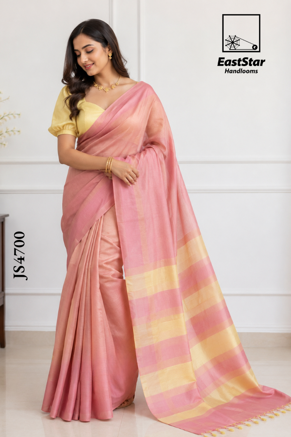Peach-Pink  Handloom Silk Saree JS4700