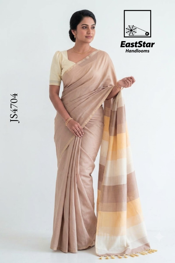 Earthy Neutral Tone Handloom Silk Saree JS4704 Earthy Neutral Tone Handloom Silk Saree JS4704
