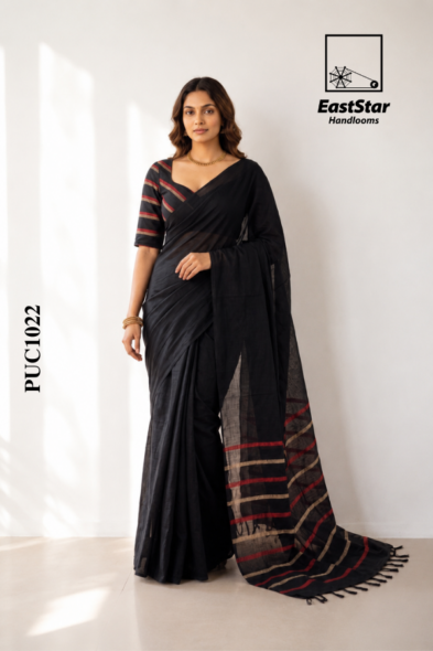 Black Handloom Cotton Saree PUC1022