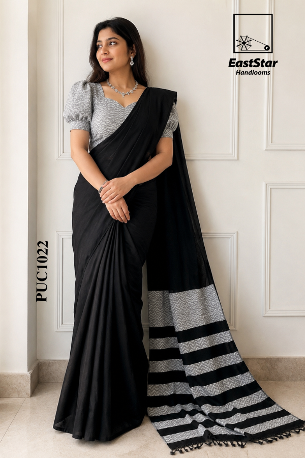 Black  Handloom Cotton Saree PUC1022
