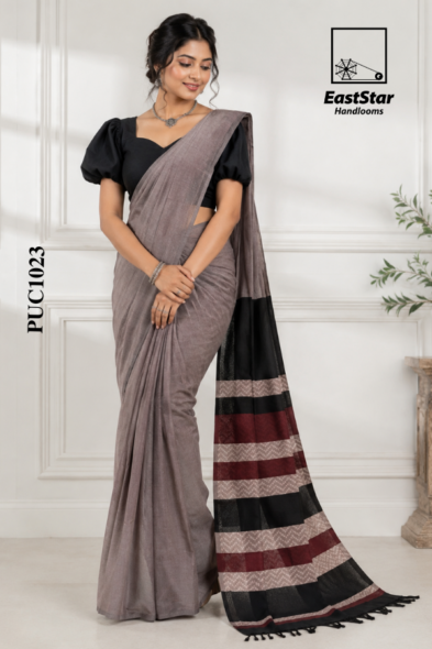 Smoky Grey Handloom Cotton Saree PUC1023