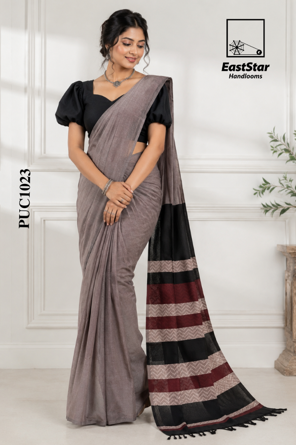 Smoky Grey Handloom Cotton Saree PUC1023