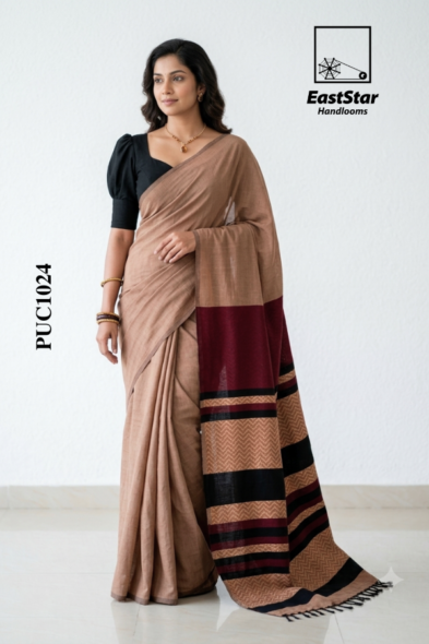 Sand Beige  Handloom Cotton Saree PUC1024