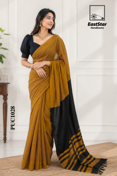 mustard golden Handloom Cotton Saree PUC1028