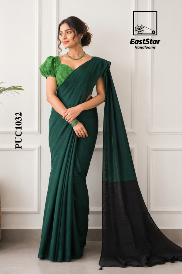 Green  Handloom Cotton Saree PUC1032