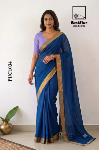 Royal Blue Handloom Cotton Saree PUC1034