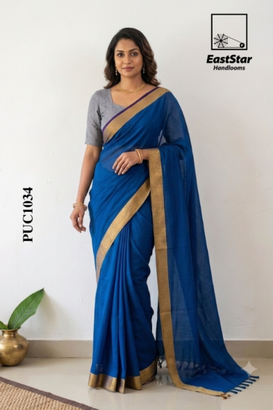 Royal Blue Handloom Cotton Saree PUC1034