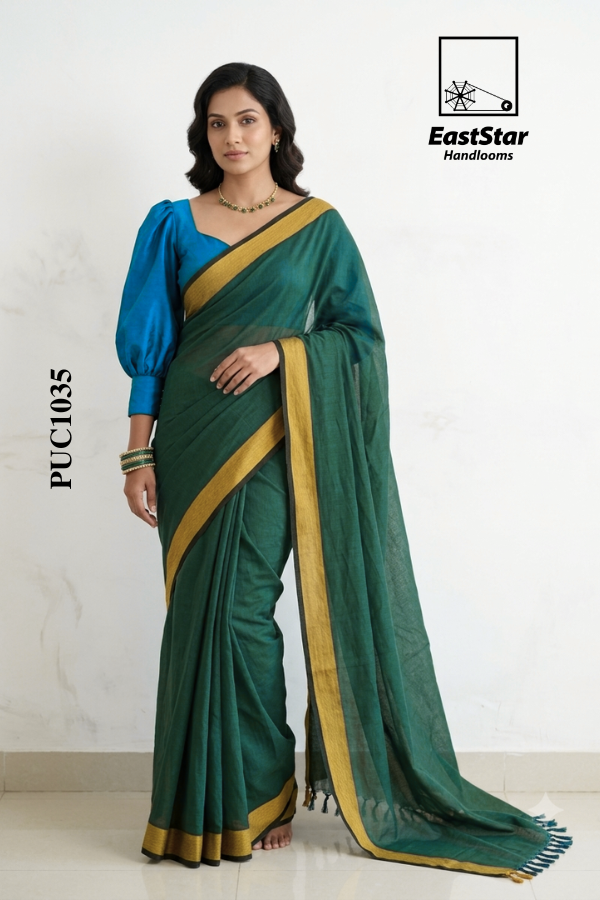 Green Handloom Cotton Saree PUC1035 Green Handloom Cotton Saree PUC1035