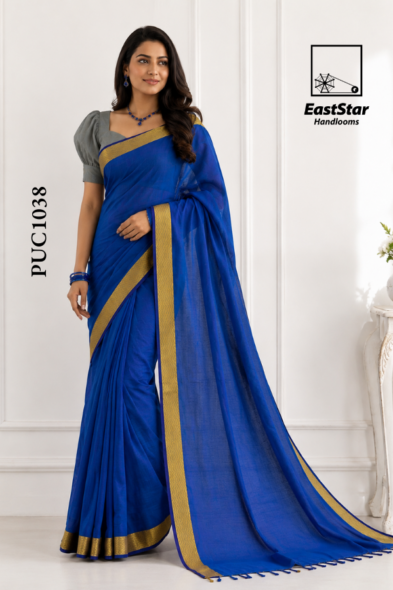 Royal Blue Handloom Cotton Saree PUC1038
