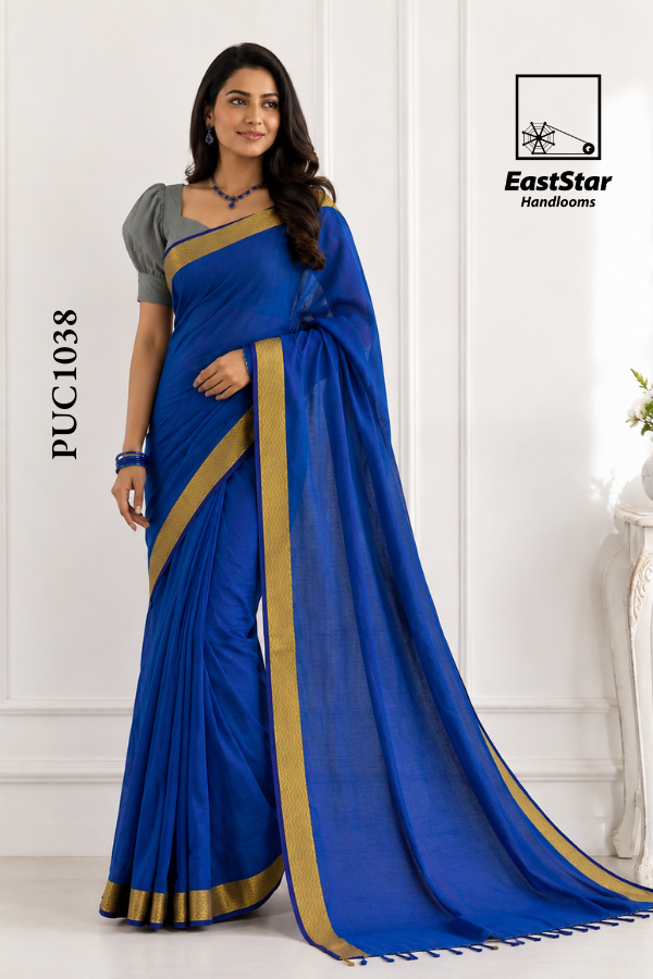 Royal Blue Handloom Cotton Saree PUC1038